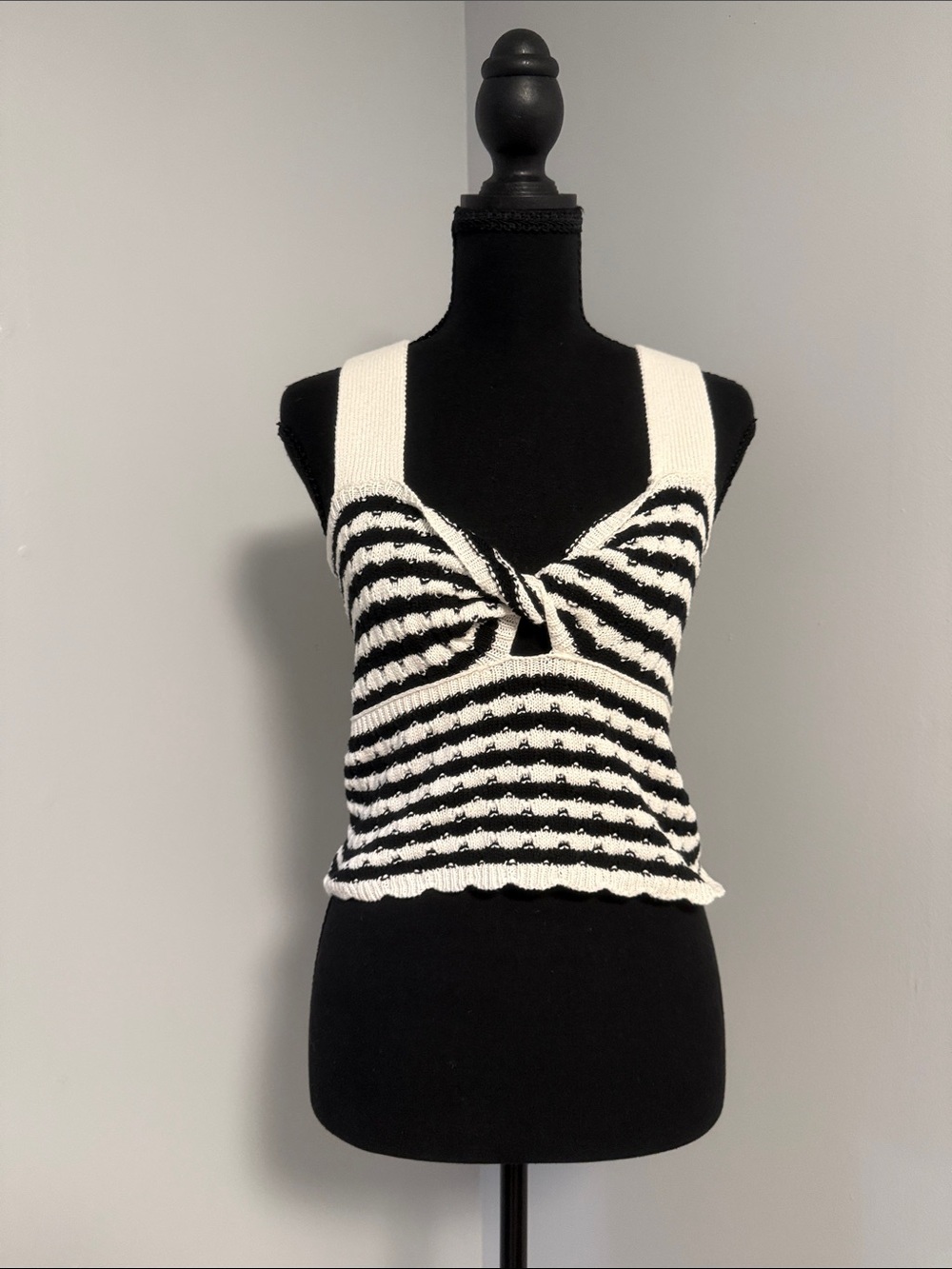 Primark Black & White Striped Twist Front Knit Cami